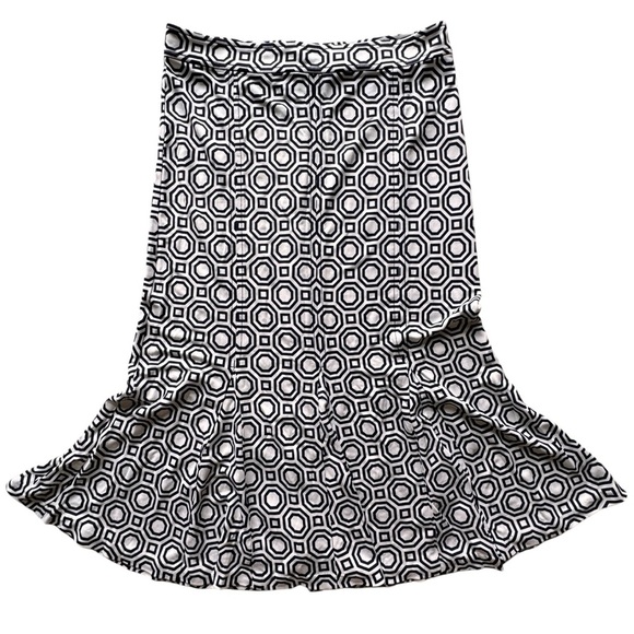 Tory Burch Woman’s S/P Navy Blue Geometric Print Midi Flared Hem Jada Skirt